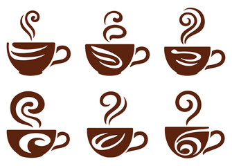 Coffee Cup Icons Set – Hot Drink, Espresso, Cafe, Morning Beverage, Latte, Cappuccino Illustrations