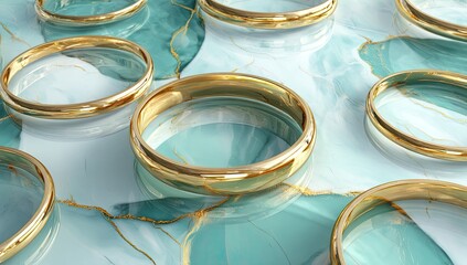 Golden rings on teal marble