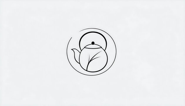 Simple, elegant illustration of a teakettle within a circular frame, emphasizing a serene and tranquil atmosphere.