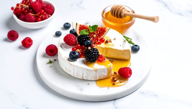 Gourmet brie with fresh berries and honey