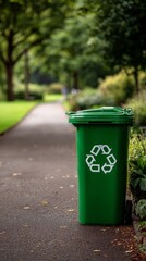 Obraz premium Recycling Concept with Green Waste Bin in Clean Urban Garden