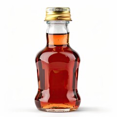 Small glass bottle with amber liquid and gold cap
