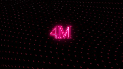 4M neon glowing sign effect florescent green text for social media follow subscription motion.4 Million milestone achieved celebration animation, 4k video
