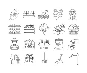 Fototapeta premium Set of Minimalistic Agriculture and Farming Icons for Agribusiness, Educational Projects, Eco-Initiatives, Marketing and Packaging Design