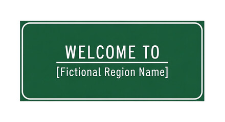 Fictional location placard beckons visitors to explore imaginative realms