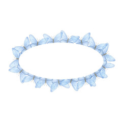 Oval frame with light blue butterflies. Watercolor hand-painted illustration. Isolated element on a white background. Template for design of invitational, greeting cards, certifications.