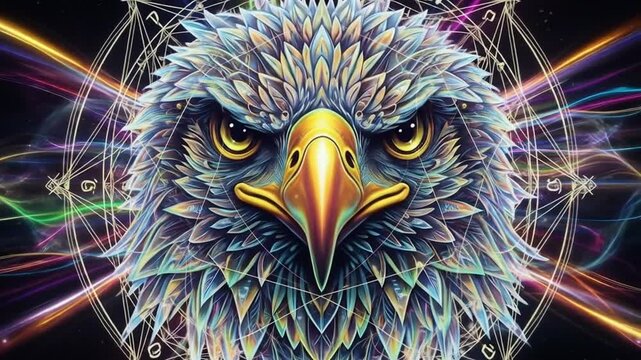 Abstract eagle with vibrant lines and intricate geometric details, a captivating visual experience