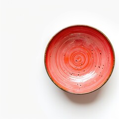 Empty coral-red bowl on white background