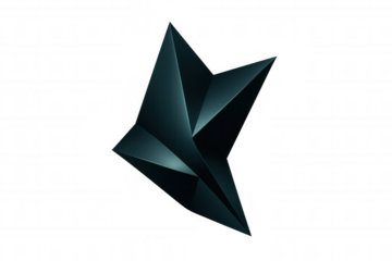 Complex dark metallic three-dimensional polygonal geometric shape rotating on transparent background, ideal for technology, futuristic or abstract designs