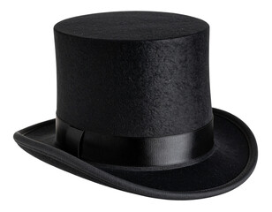Vintage-Inspired Black Top Hat with Decorative Ribbon Band, isolated on transparent background PNG