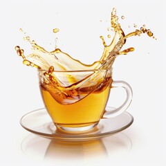Glass teacup with splash of tea