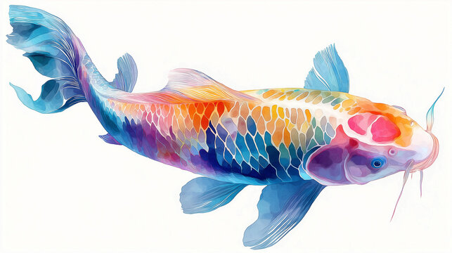 Full body Abstract multicolor many tunjo koi swim Watercolor