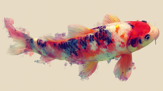 Full body Abstract multicolor many tunjo koi swim white background
