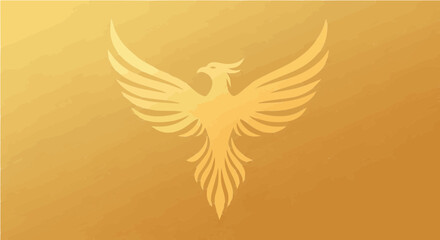 Obraz premium Golden Phoenix Bird Silhouette Soaring Against Gold Background Symbol of Rebirth