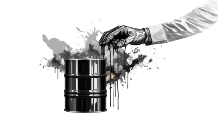 Artistic black white hand with crude oil drum icon png on white background