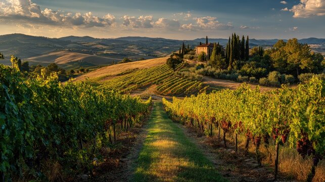 Tuscan vineyard landscape at sunset (1)