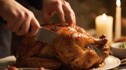 Carving roasted turkey dinner holiday feast - Powered by Adobe