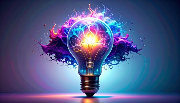 Vibrant light bulb bursts with color