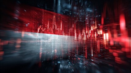 Bearish Stock Market Chart with Red Candlesticks and Digital Motion Effect