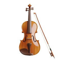 Fototapeta premium Wooden Violin with Bow on Transparent Background for Classical Music and Instrumental Performance