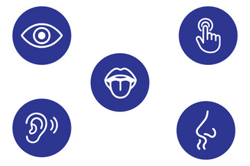 Five human senses editable stroke outline icons set isolated on white background flat vector illustration.