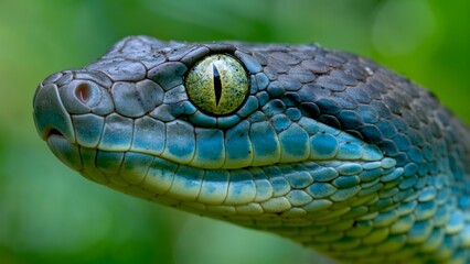 Exotic Sapphire King Cobra Close-Up Illustration
