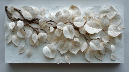 Creamy paper leaves on textured branch