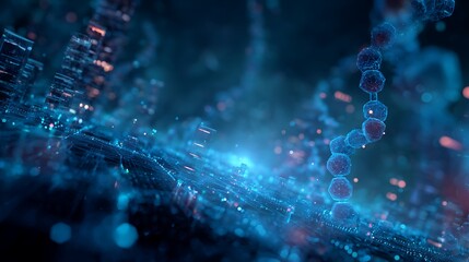 Abstract representation of advanced biological research and genetic sequencing in a digital space