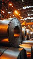 Industrial Steel Manufacturing Concept with Metal Coils in Factory