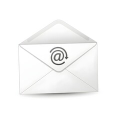 A white envelope with an at symbol on it, isolated on a white background.