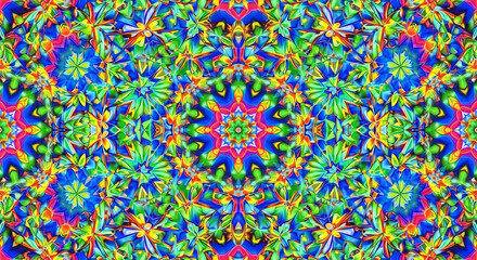 Obraz premium Vibrant kaleidoscope of colors, abstract floral patterns, energetic design for artistic backgrounds and creative projects