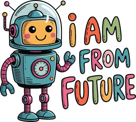 Naklejka premium Friendly Cartoon Robot Waving and Saying 