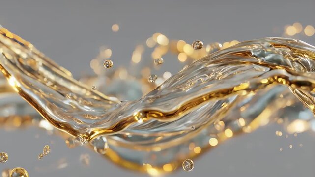 Luxurious golden gel texture featuring retinol, elastin hydrolysate, and polyphenol, perfect for premium skincare and cosmetic product marketing