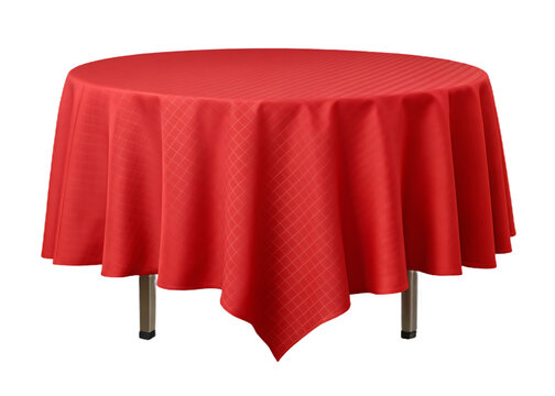 Elegant red round tablecloth draping over a table on a dark background creating a visually appealing scene for various purposes