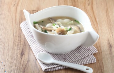 Beech mushroom perilla seed soup, a creamy and nourishing Korean dish prepared by master chef Hanshunseop.