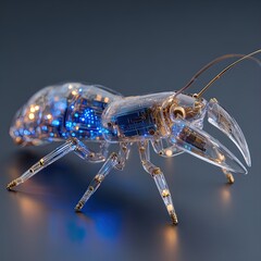 Fototapeta premium futuristic cybernetic exoskeleton: hyperrealistic macro photography for sporty interior poster - captivating glows and reflections in 16:9 aspect ratio