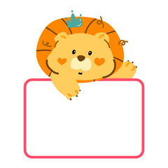lion cartoon holding a blank space sign.
