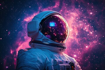 Fototapeta premium An astronaut in a spacesuit against a background of stars and nebulae