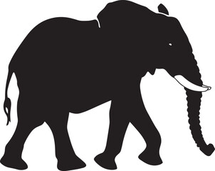 Obraz premium Elephant Walking One leg lifted in mid-step, trunk extended forward, ears flared out. full length silhouette black vector illustration