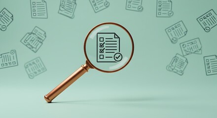 Document review process and quality control concept. A document review, auditing, compliance, and business process verification.magnifying glass over checklist , symbolizing quality control, 