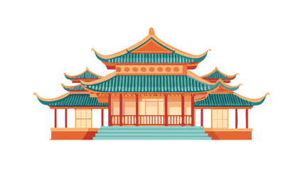 Fototapeta premium Illustration of a traditional chinese building with intricate details and vibrant colors, , showcasing asian architecture