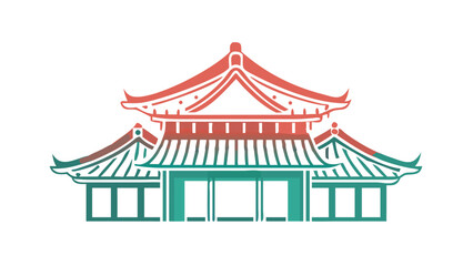 Illustration of a traditional asian temple with a gradient color scheme, , representing culture and architecture