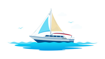 Illustration of a modern sailboat sailing on the sea, , perfect for summer vacation and marine adventures