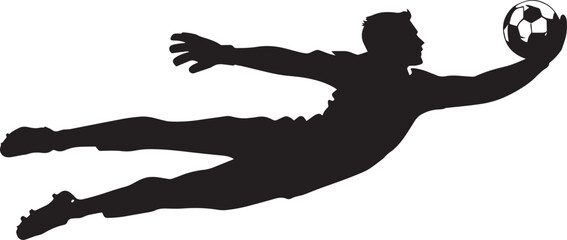 Goalkeeper Dive Silhouette A goalkeeper diving sideways to block or catch the ball, arms outstretched. full length silhouette black vector illustration