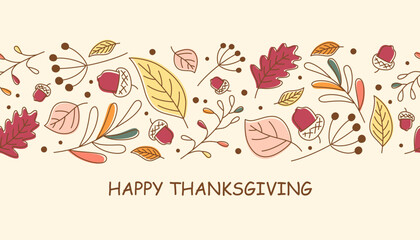 seamless autumn thanksgiving doodle banner