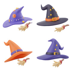 Fototapeta premium Halloween Witch Cartoon Hat with Buckle and Stars