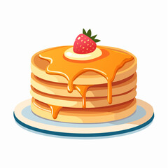 Stacked Pancakes With Syrup And Berry Topping On Plate