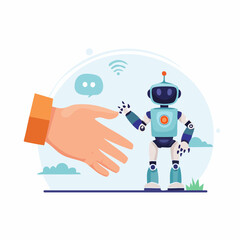 Naklejka premium Friendly Robot Interacting With Hand