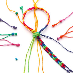 Friendship bracelets, set of colorful friendship bracelets, handmade, isolated on white background