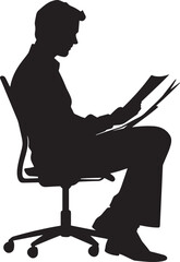Reading Documents Silhouette A business person sitting with a folder or document, scanning through it. full length silhouette black vector illustration